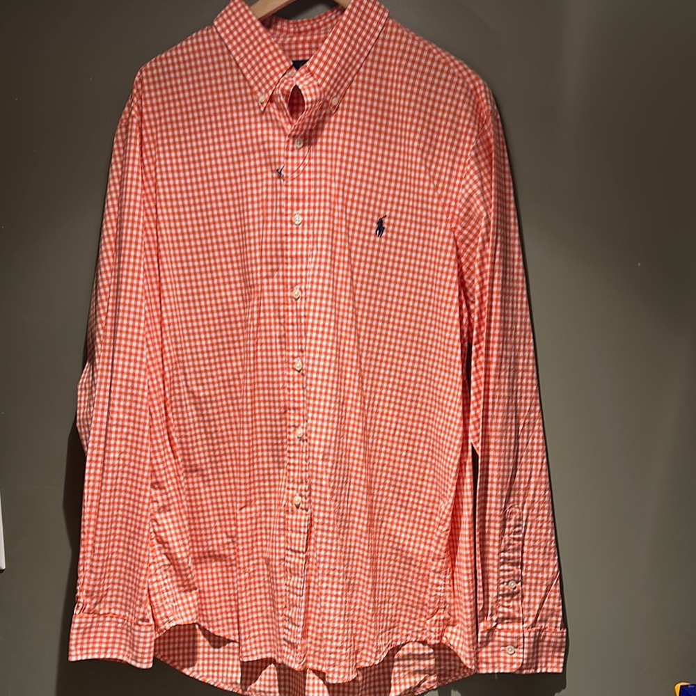 Ralph Lauren Men's Orange Long Sleeve Checkered Shirt sz XL